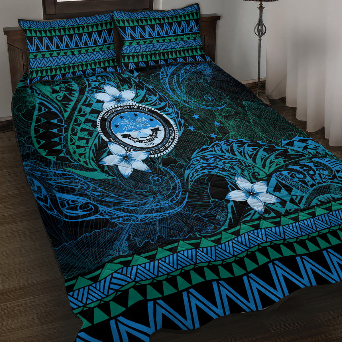 FSM Culture Day Quilt Bed Set Tribal Pattern Ocean Version LT01 Blue - Polynesian Pride