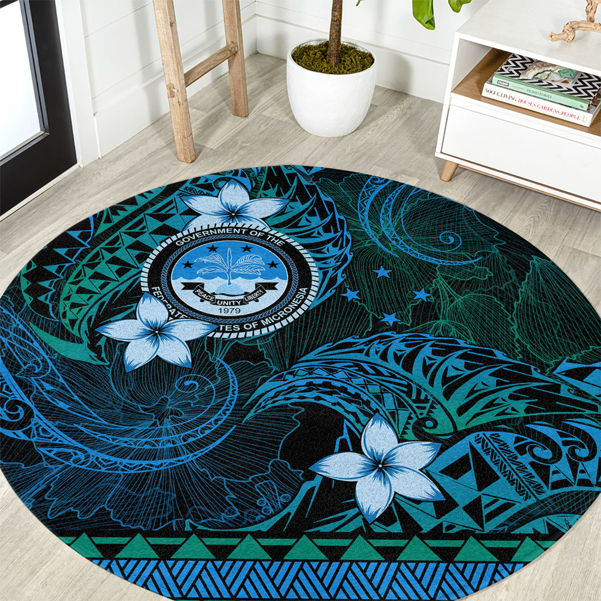 FSM Culture Day Round Carpet Tribal Pattern Ocean Version LT01 Blue - Polynesian Pride