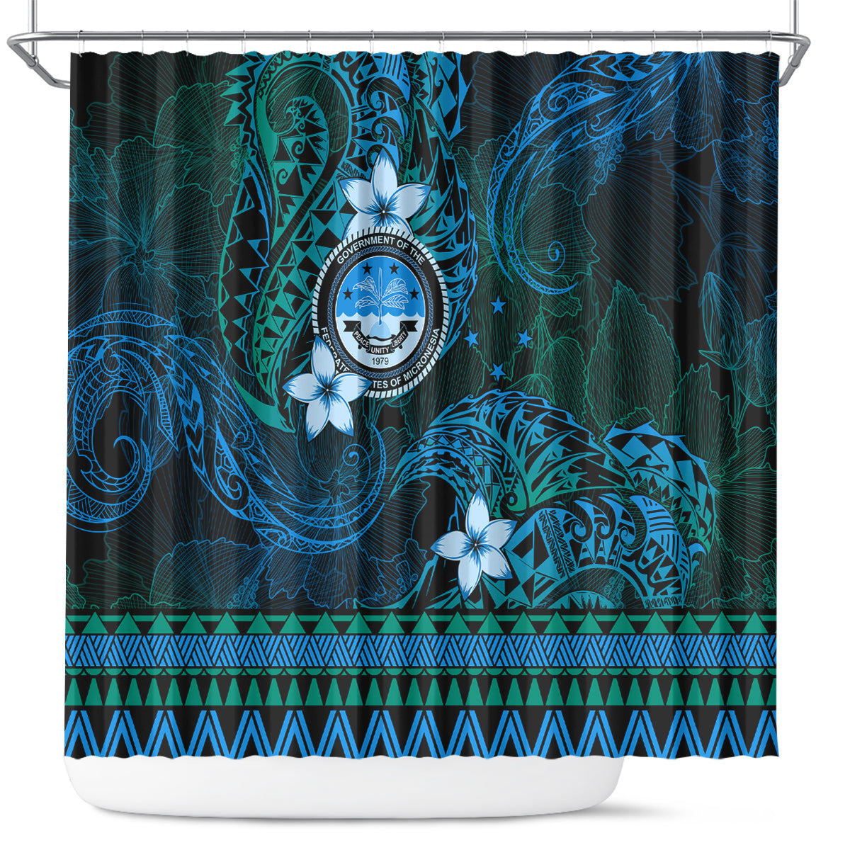 FSM Culture Day Shower Curtain Tribal Pattern Ocean Version LT01 Blue - Polynesian Pride