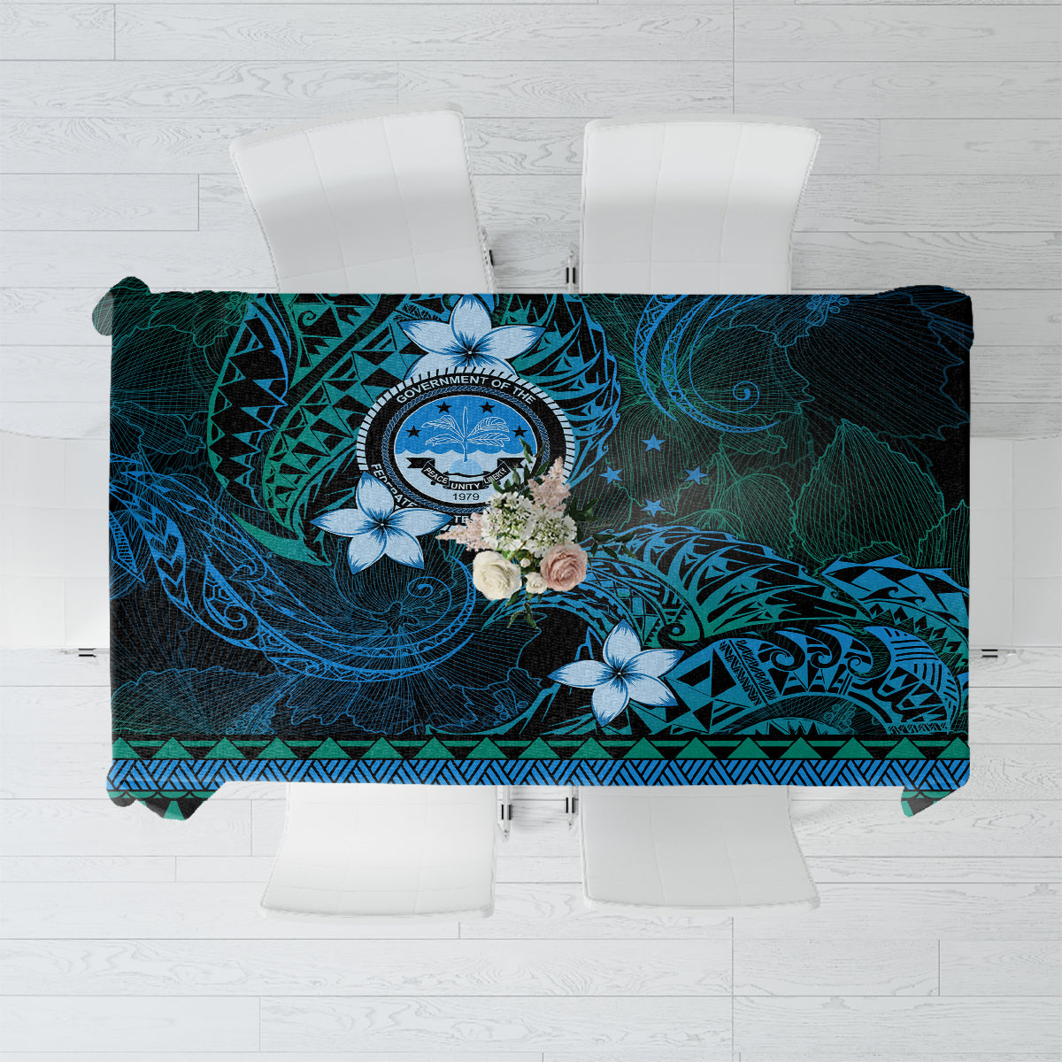 FSM Culture Day Tablecloth Tribal Pattern Ocean Version LT01 Blue - Polynesian Pride