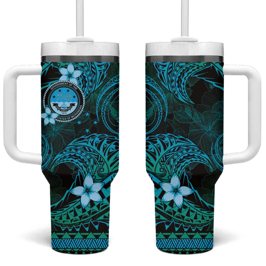 FSM Culture Day Tumbler With Handle Tribal Pattern Ocean Version LT01 One Size: 40 oz Blue - Polynesian Pride