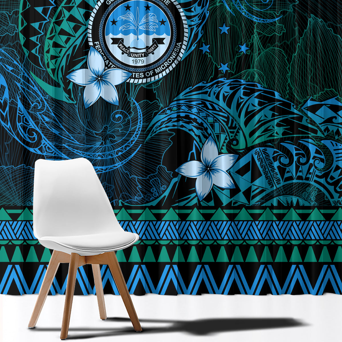 FSM Culture Day Window Curtain Tribal Pattern Ocean Version LT01 - Polynesian Pride