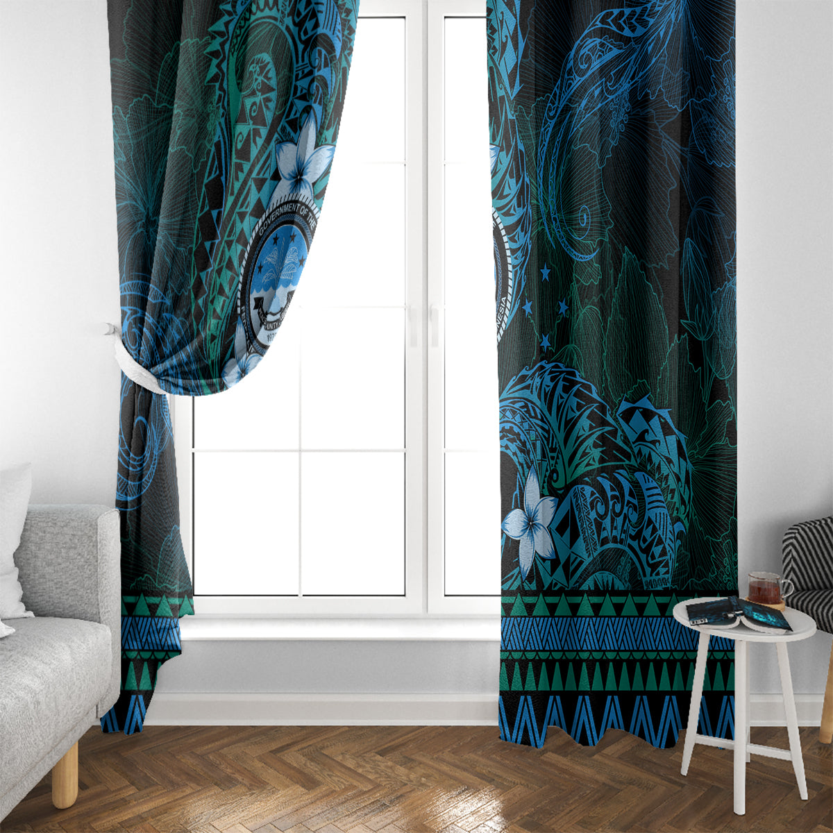 FSM Culture Day Window Curtain Tribal Pattern Ocean Version LT01 - Polynesian Pride