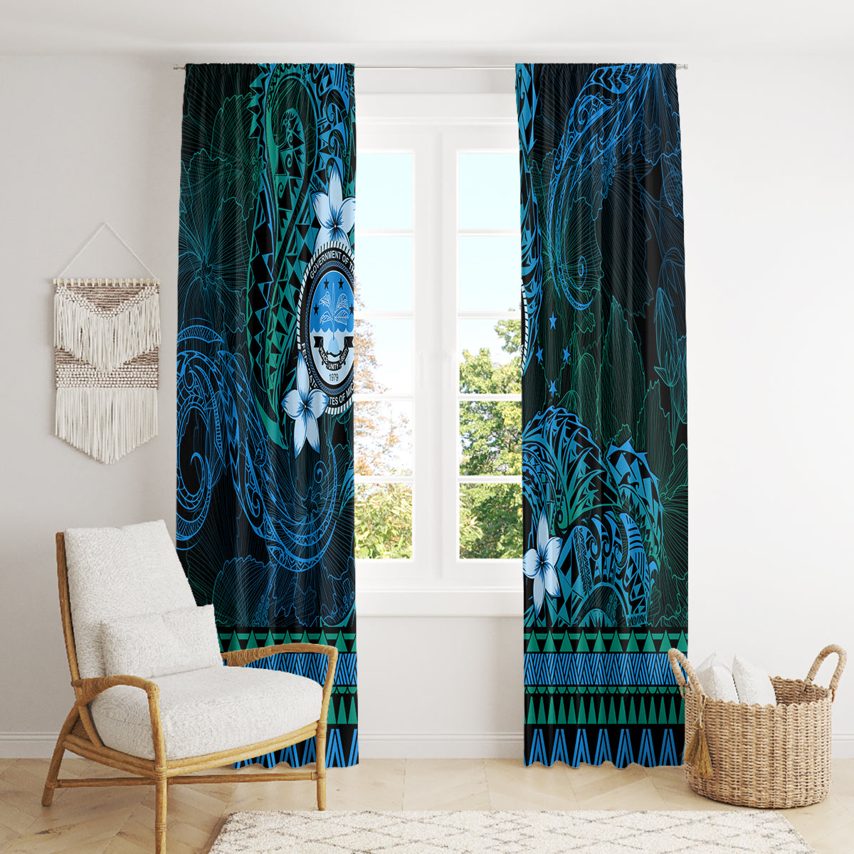 FSM Culture Day Window Curtain Tribal Pattern Ocean Version LT01 - Polynesian Pride