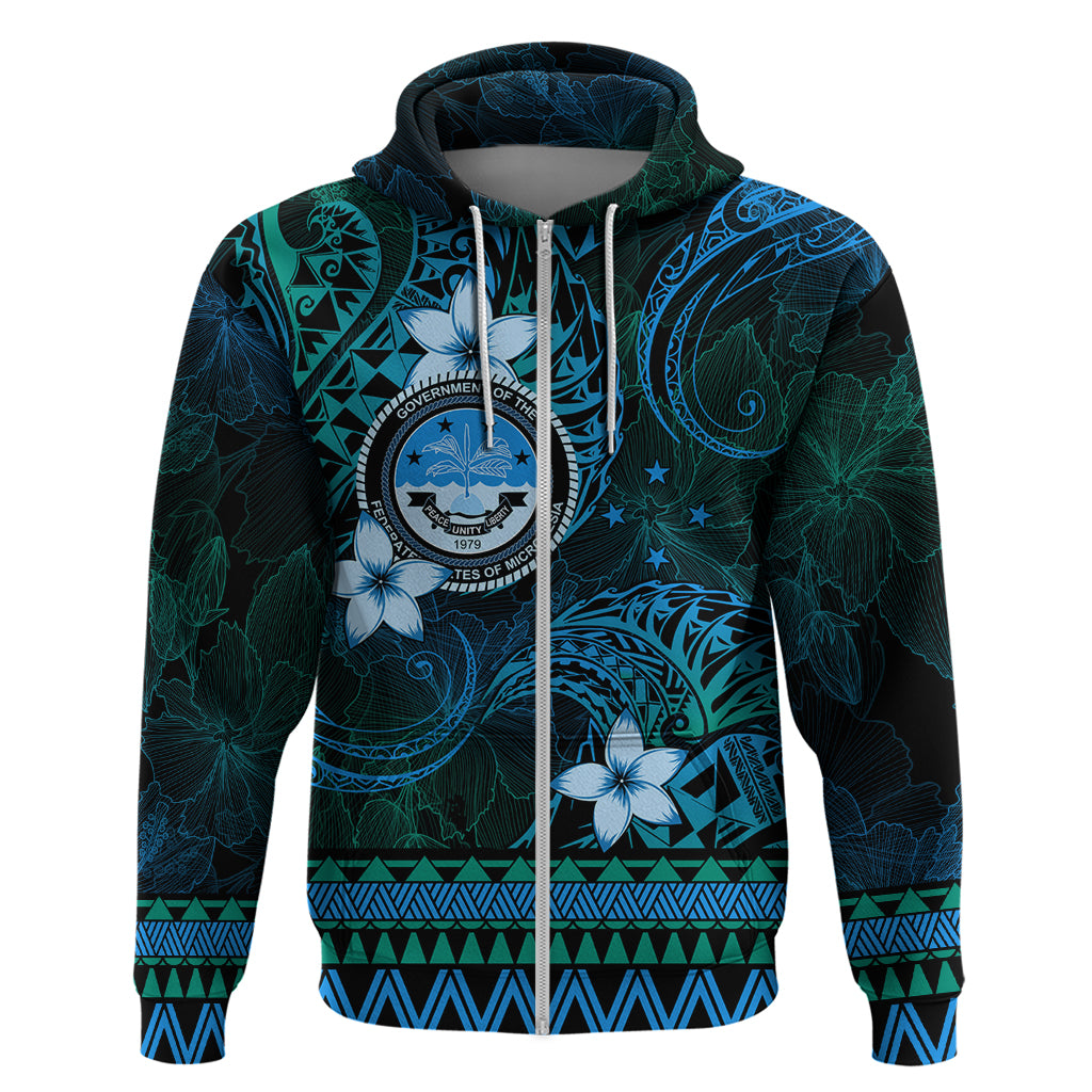 FSM Culture Day Zip Hoodie Tribal Pattern Ocean Version LT01 Zip Hoodie Blue - Polynesian Pride