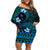 FSM Chuuk State Family Matching Off Shoulder Short Dress and Hawaiian Shirt Tribal Pattern Ocean Version LT01 Mom's Dress Blue - Polynesian Pride