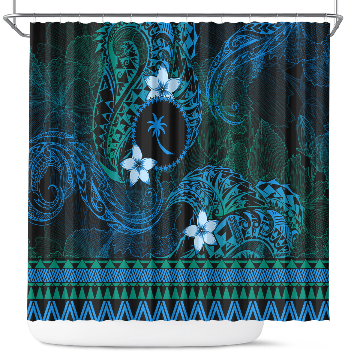 FSM Chuuk State Shower Curtain Tribal Pattern Ocean Version LT01 Blue - Polynesian Pride