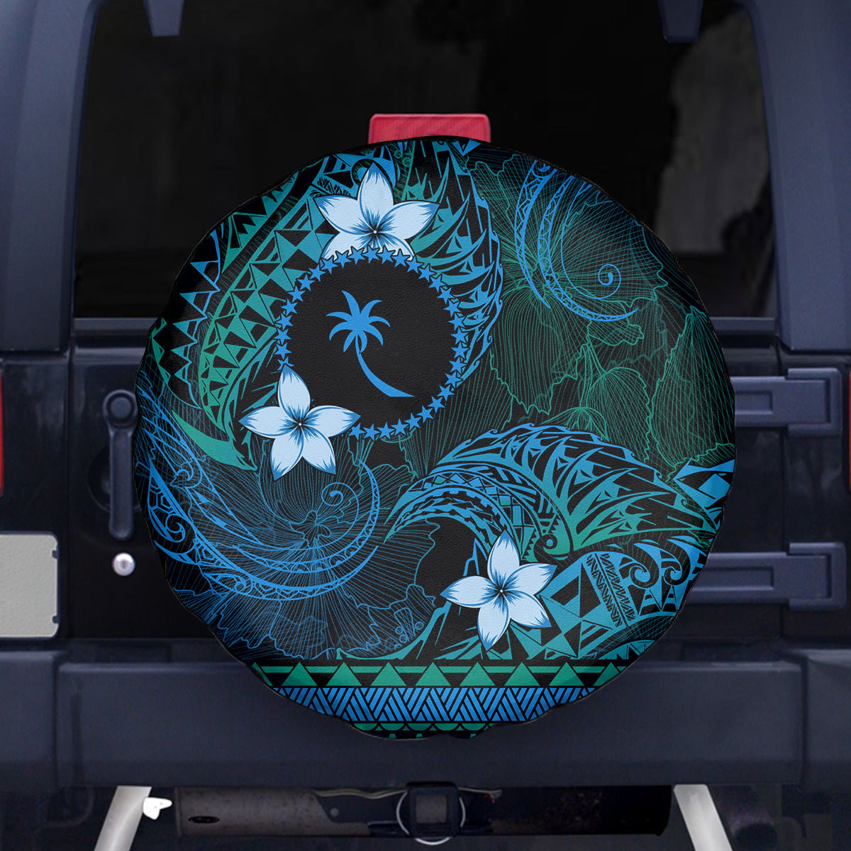FSM Chuuk State Spare Tire Cover Tribal Pattern Ocean Version LT01 - Polynesian Pride