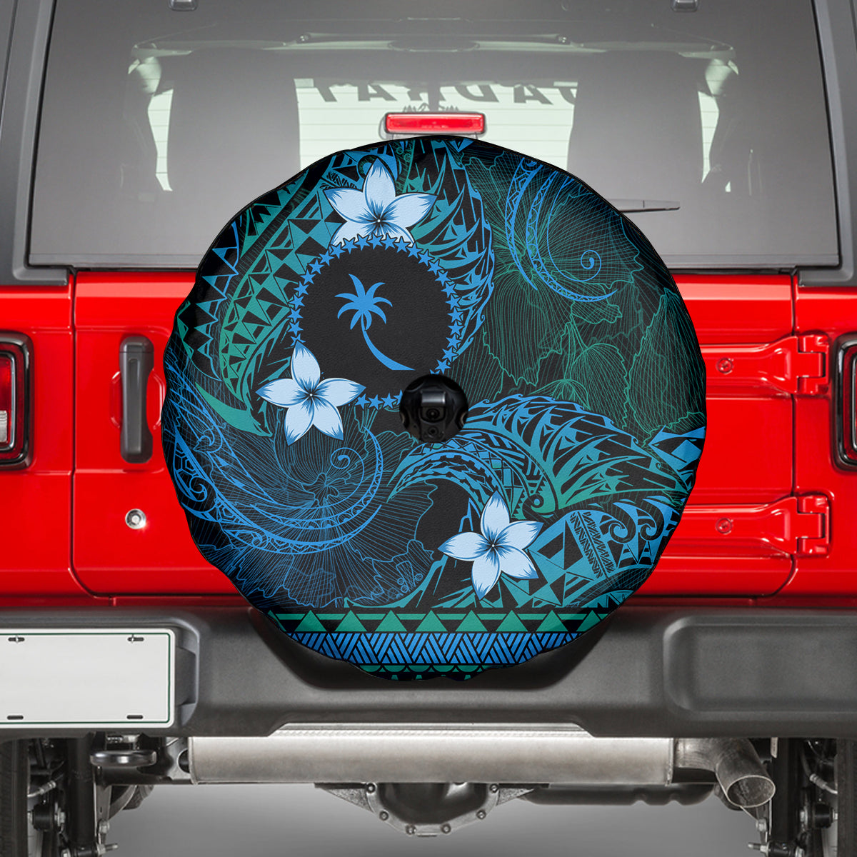 FSM Chuuk State Spare Tire Cover Tribal Pattern Ocean Version LT01 - Polynesian Pride