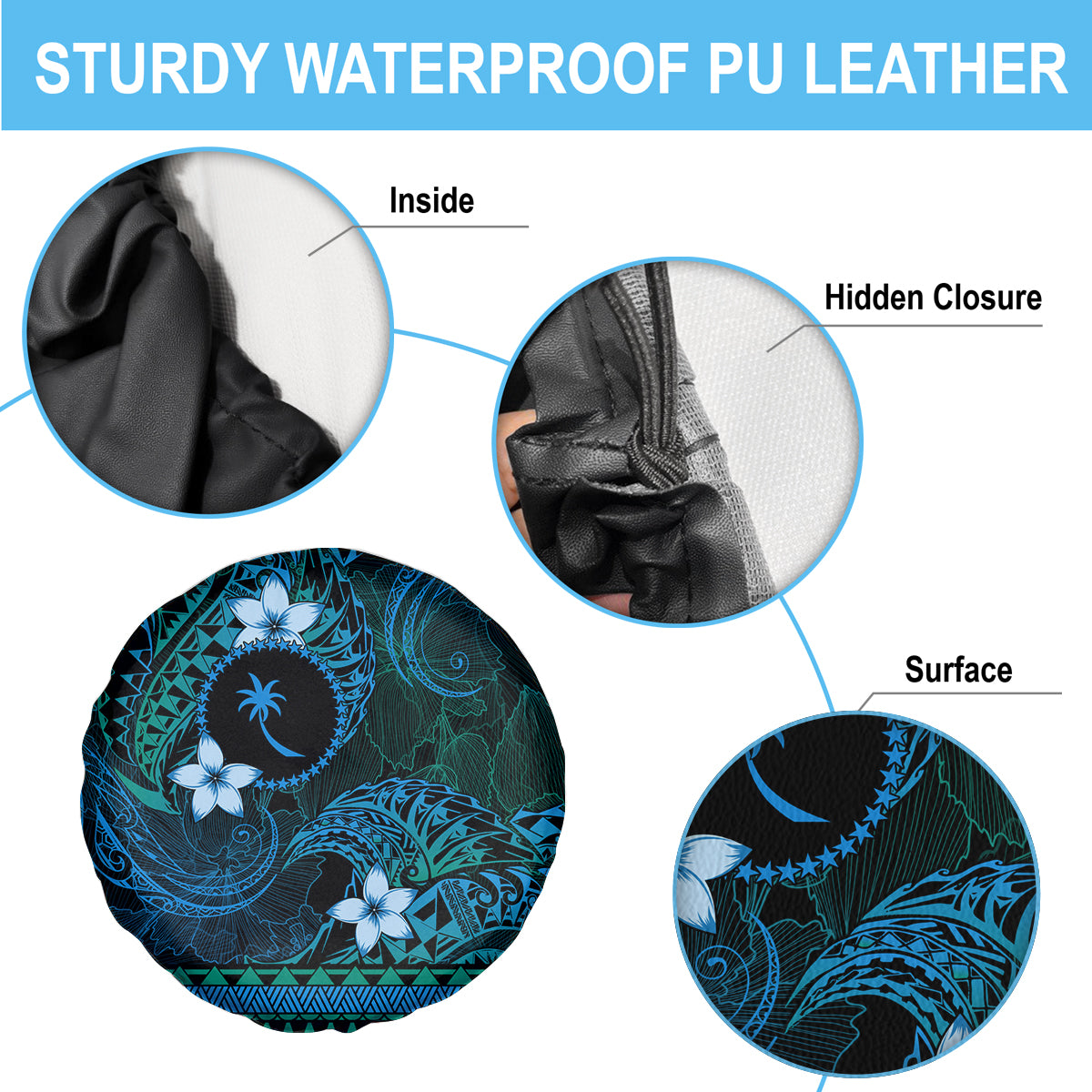 FSM Chuuk State Spare Tire Cover Tribal Pattern Ocean Version LT01 - Polynesian Pride
