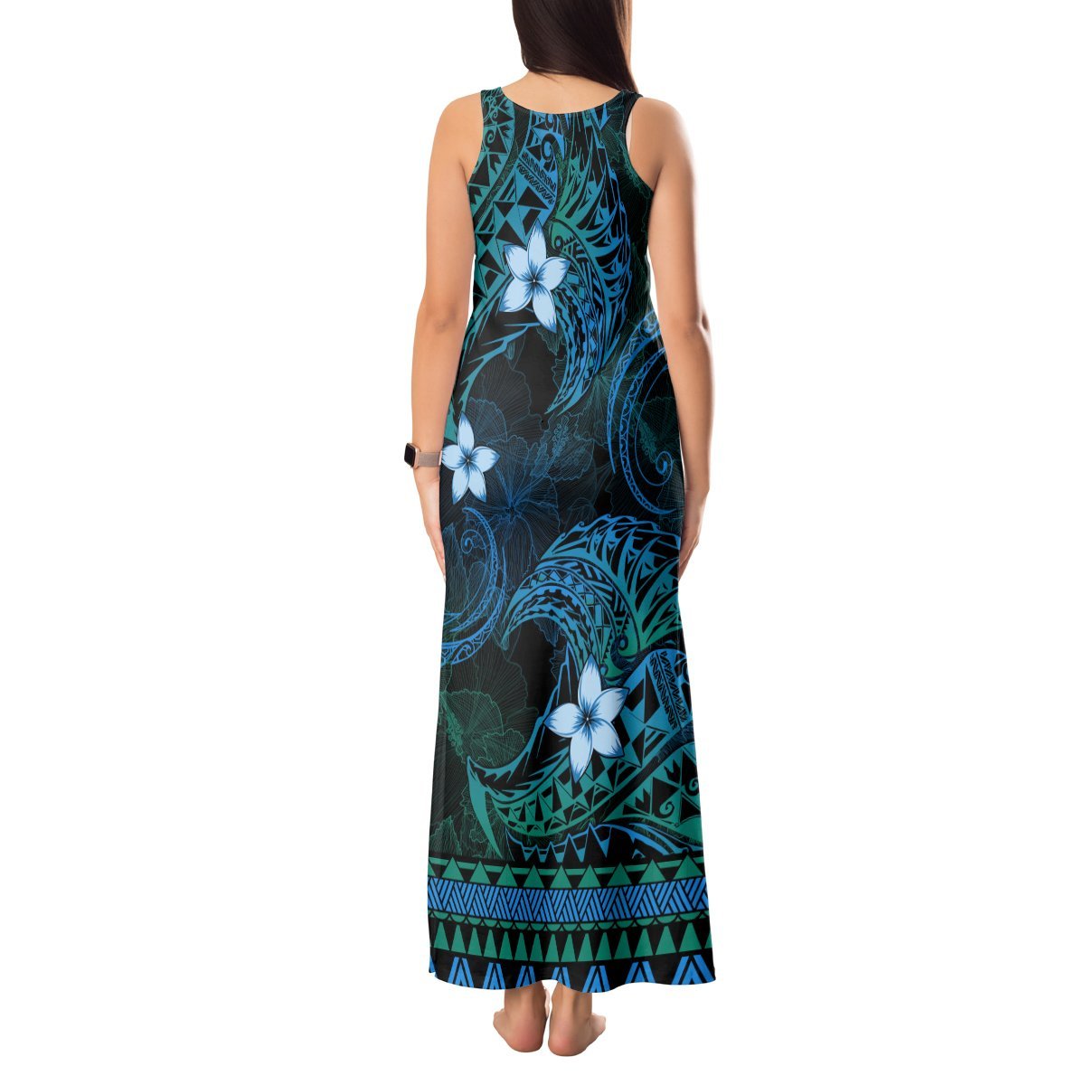 FSM Chuuk State Tank Maxi Dress Tribal Pattern Ocean Version LT01 - Polynesian Pride