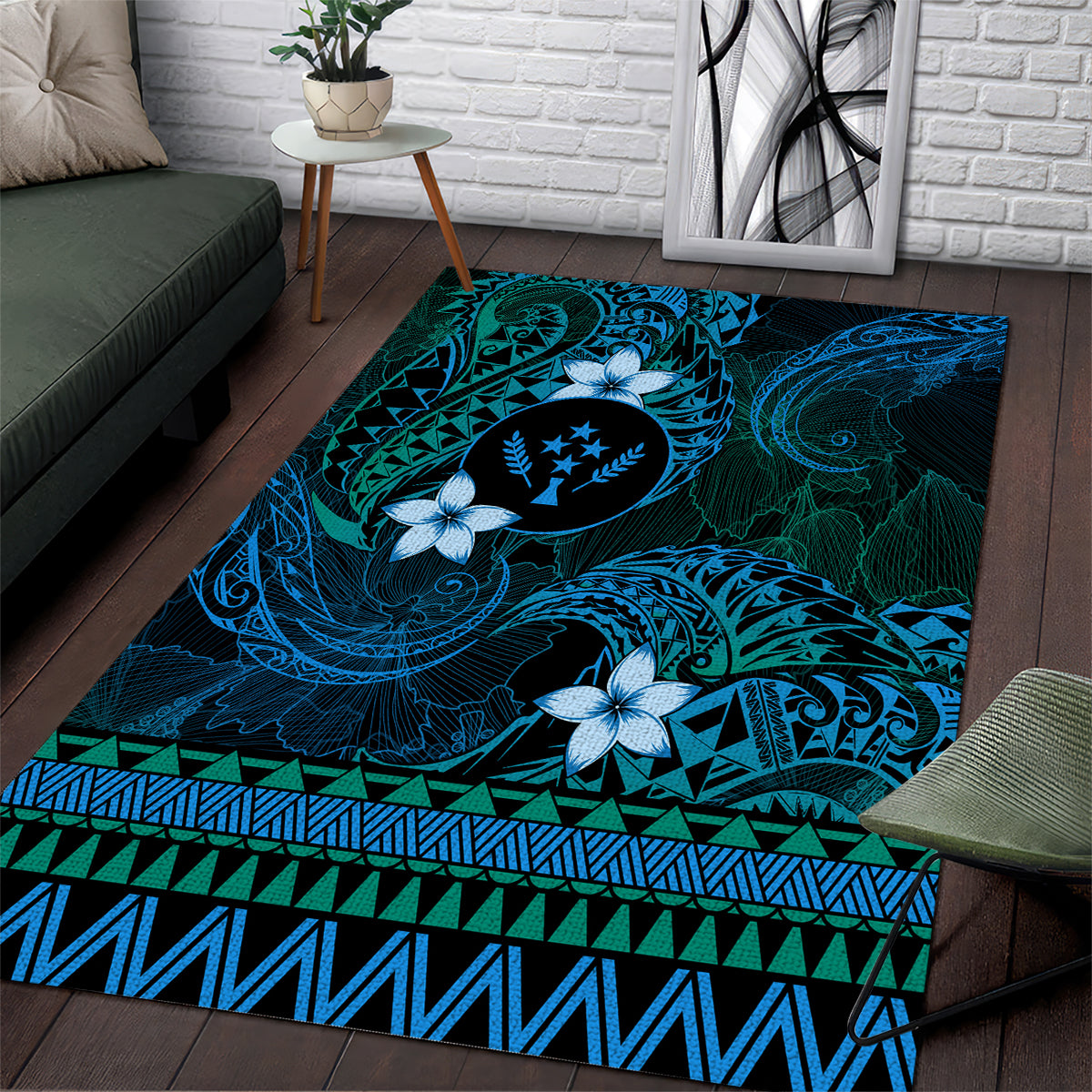 FSM Kosrae State Area Rug Tribal Pattern Ocean Version LT01 Blue - Polynesian Pride