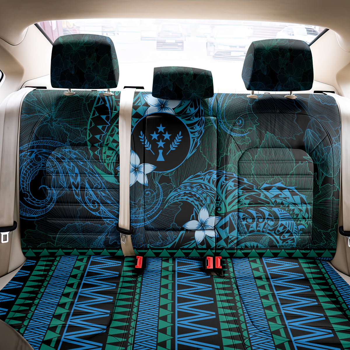 FSM Kosrae State Back Car Seat Cover Tribal Pattern Ocean Version LT01 - Polynesian Pride