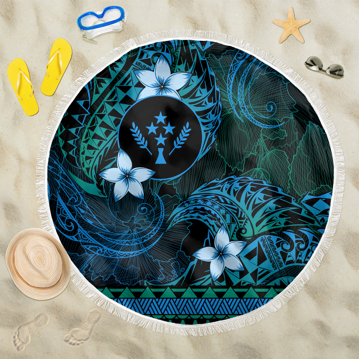FSM Kosrae State Beach Blanket Tribal Pattern Ocean Version LT01 One Size 150cm Blue - Polynesian Pride