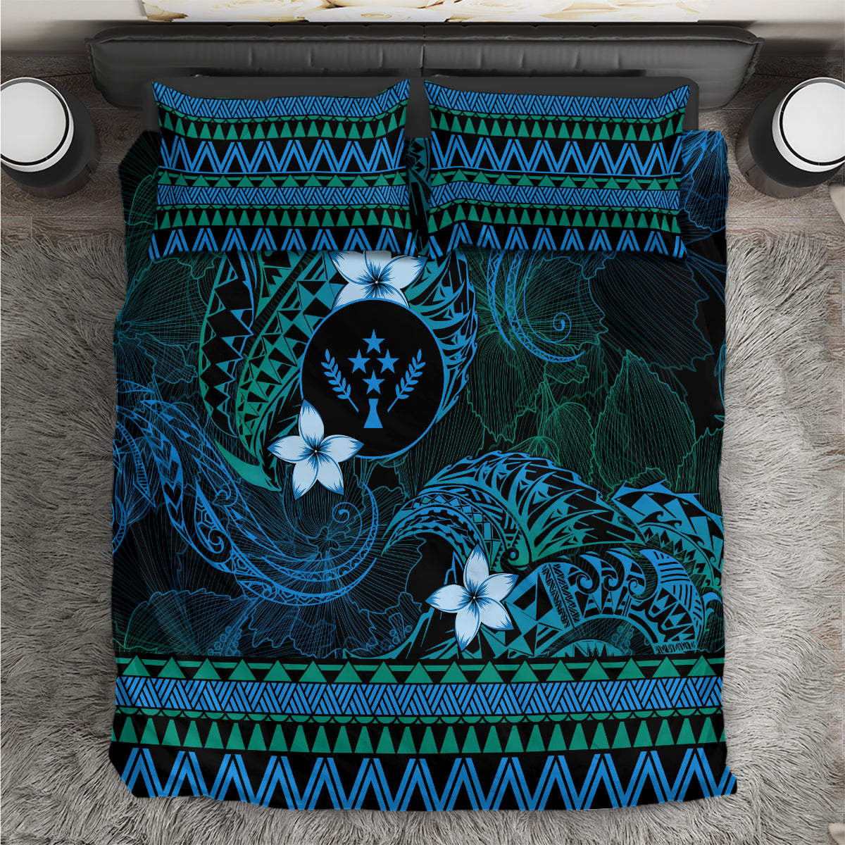 FSM Kosrae State Bedding Set Tribal Pattern Ocean Version LT01 Blue - Polynesian Pride