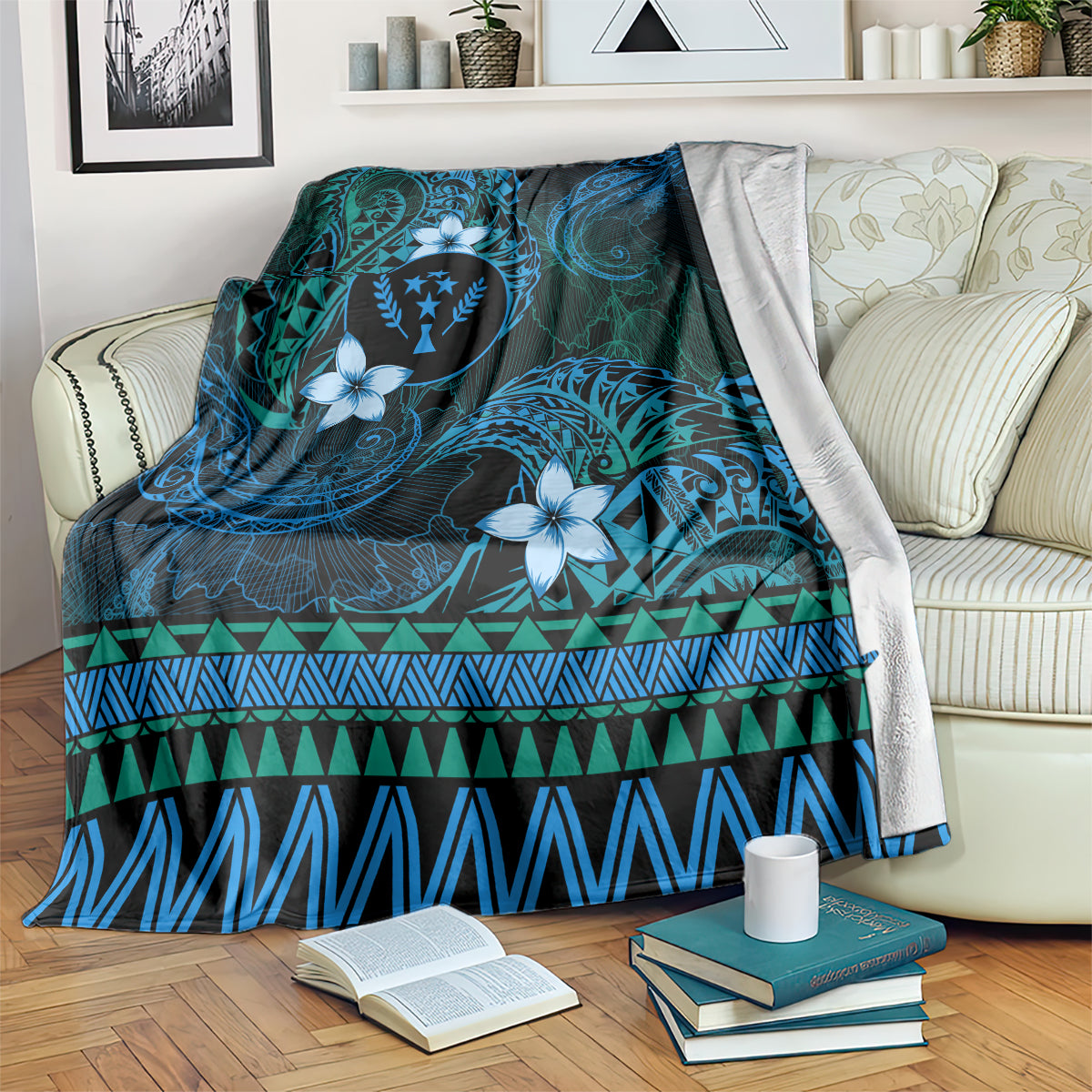 FSM Kosrae State Blanket Tribal Pattern Ocean Version LT01 Blue - Polynesian Pride