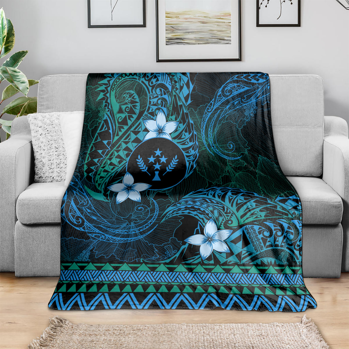 FSM Kosrae State Blanket Tribal Pattern Ocean Version LT01 - Polynesian Pride