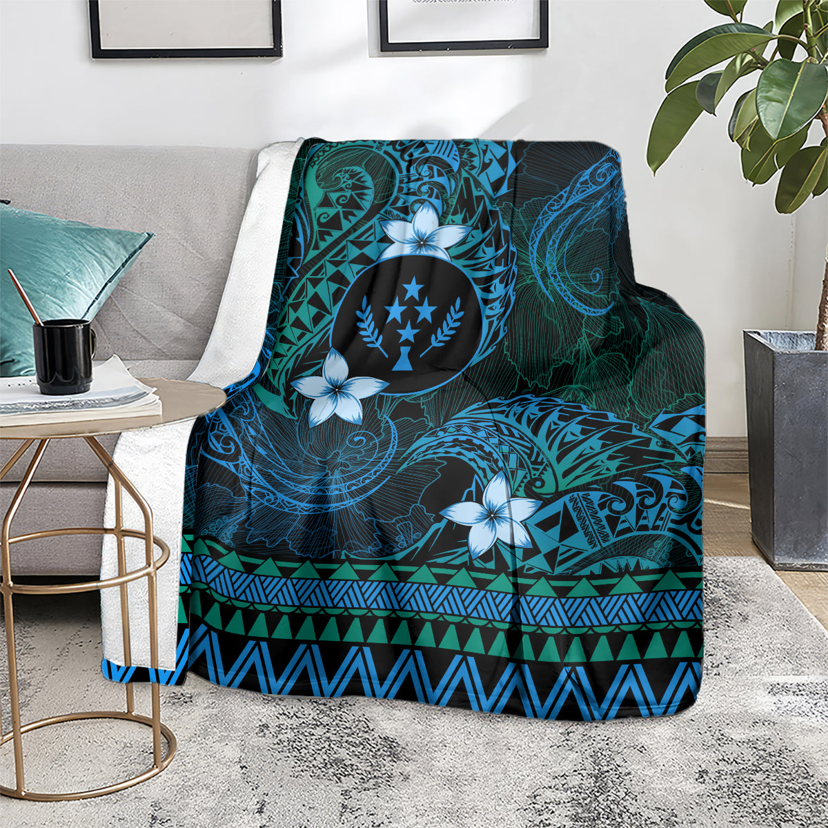 FSM Kosrae State Blanket Tribal Pattern Ocean Version LT01 - Polynesian Pride