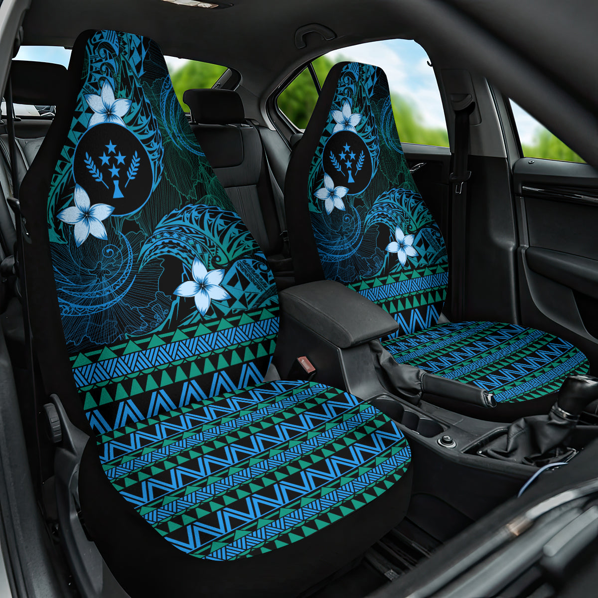 FSM Kosrae State Car Seat Cover Tribal Pattern Ocean Version LT01 One Size Blue - Polynesian Pride