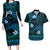 FSM Kosrae State Couples Matching Long Sleeve Bodycon Dress and Hawaiian Shirt Tribal Pattern Ocean Version LT01 Blue - Polynesian Pride