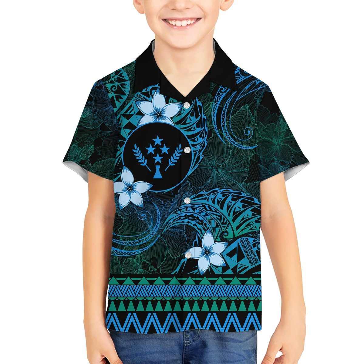 FSM Kosrae State Hawaiian Shirt Tribal Pattern Ocean Version LT01 - Polynesian Pride