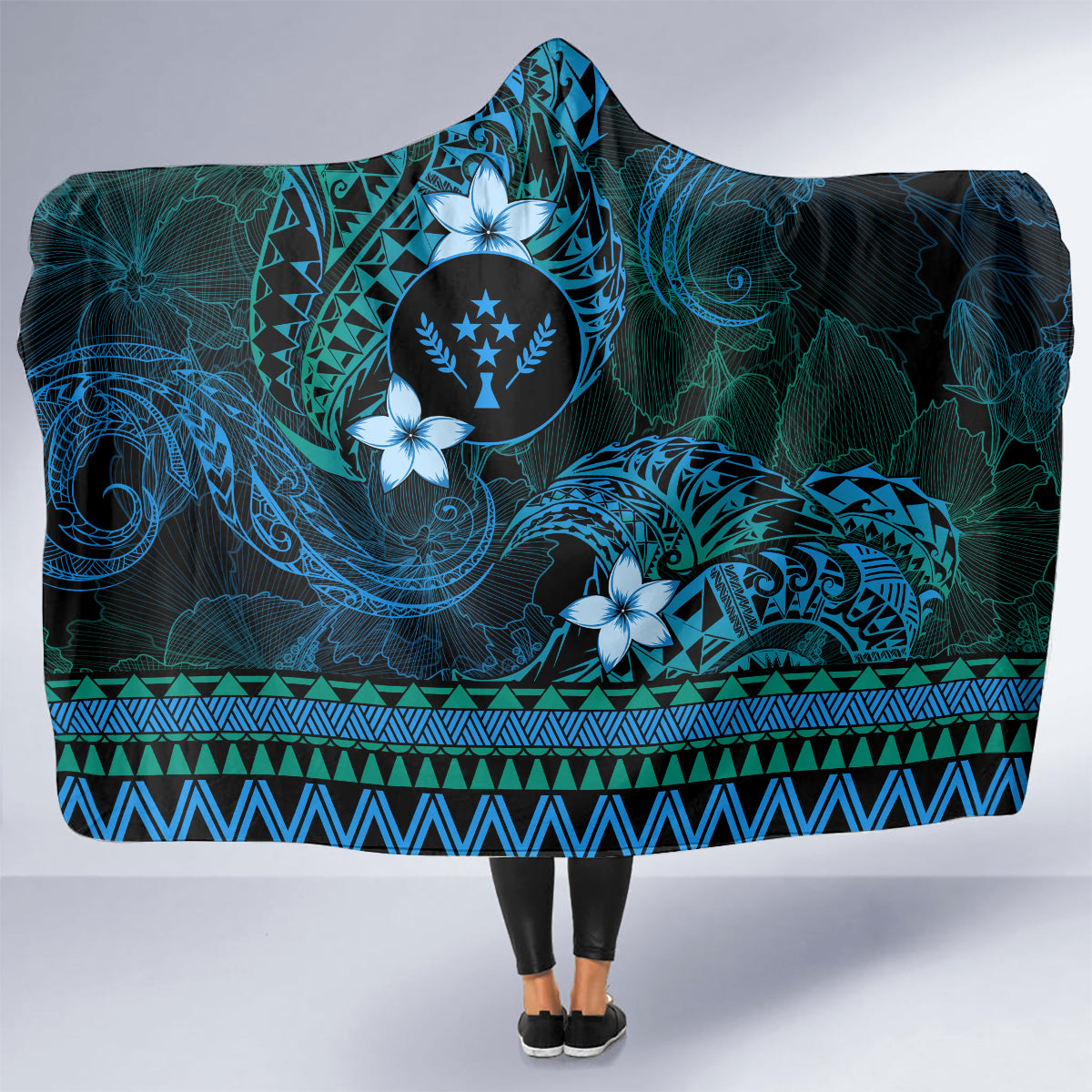 FSM Kosrae State Hooded Blanket Tribal Pattern Ocean Version LT01 - Polynesian Pride