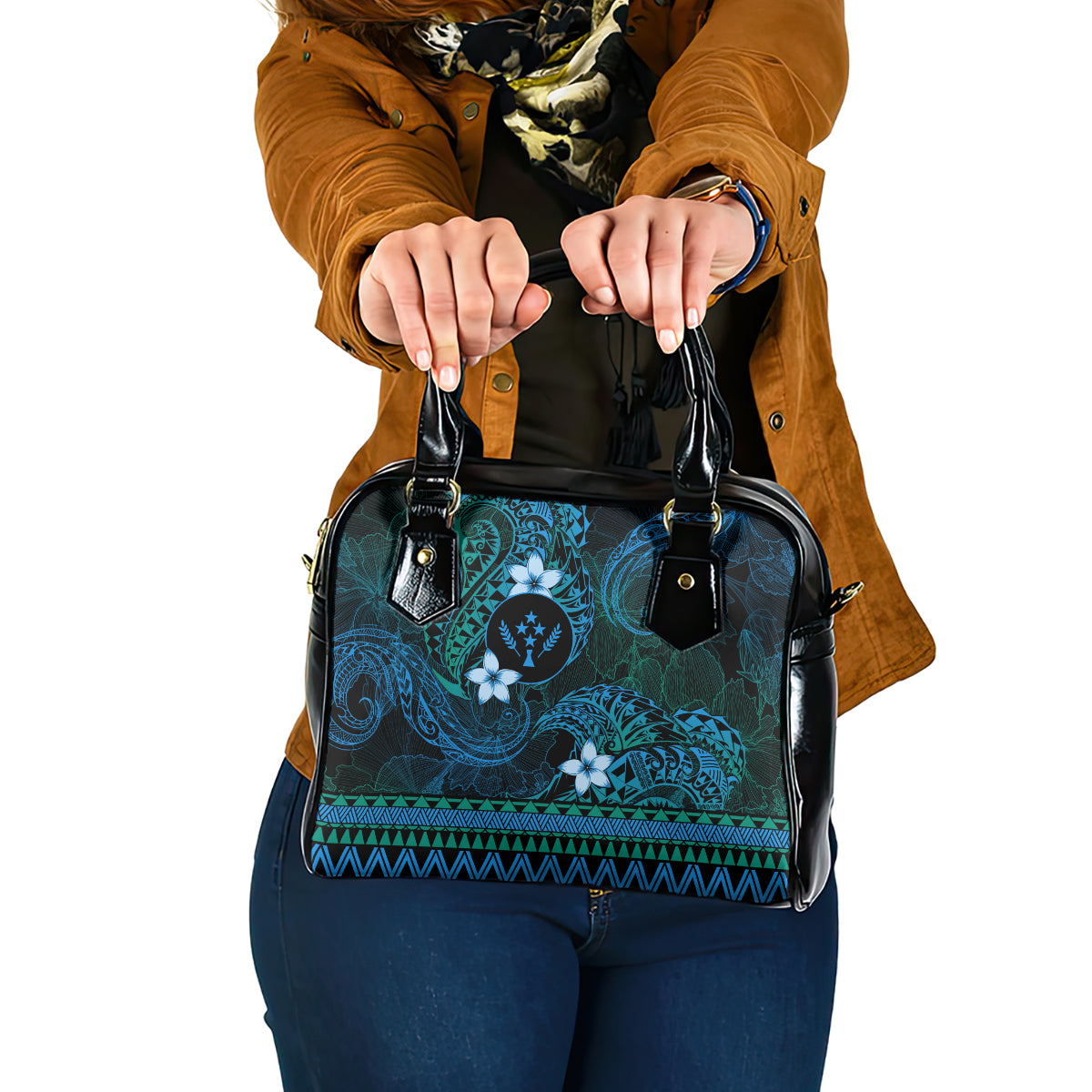 FSM Kosrae State Shoulder Handbag Tribal Pattern Ocean Version LT01 One Size Blue - Polynesian Pride