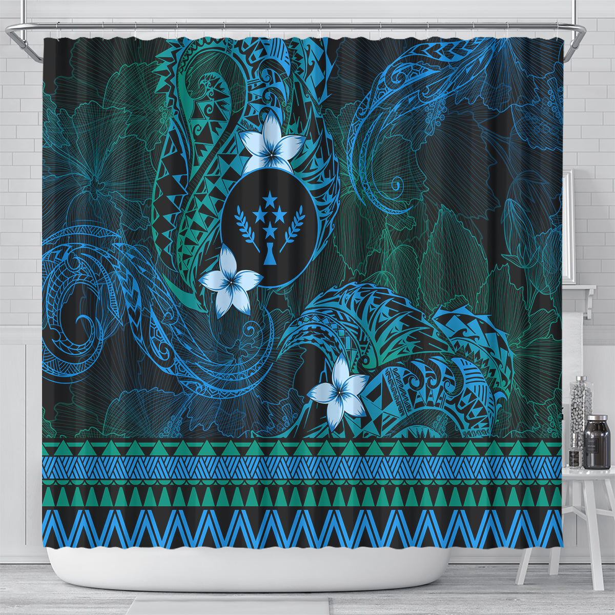 FSM Kosrae State Shower Curtain Tribal Pattern Ocean Version LT01 - Polynesian Pride