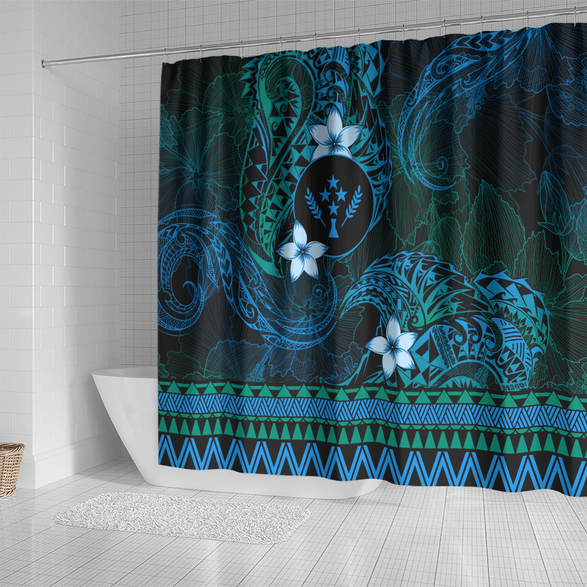 FSM Kosrae State Shower Curtain Tribal Pattern Ocean Version LT01 - Polynesian Pride