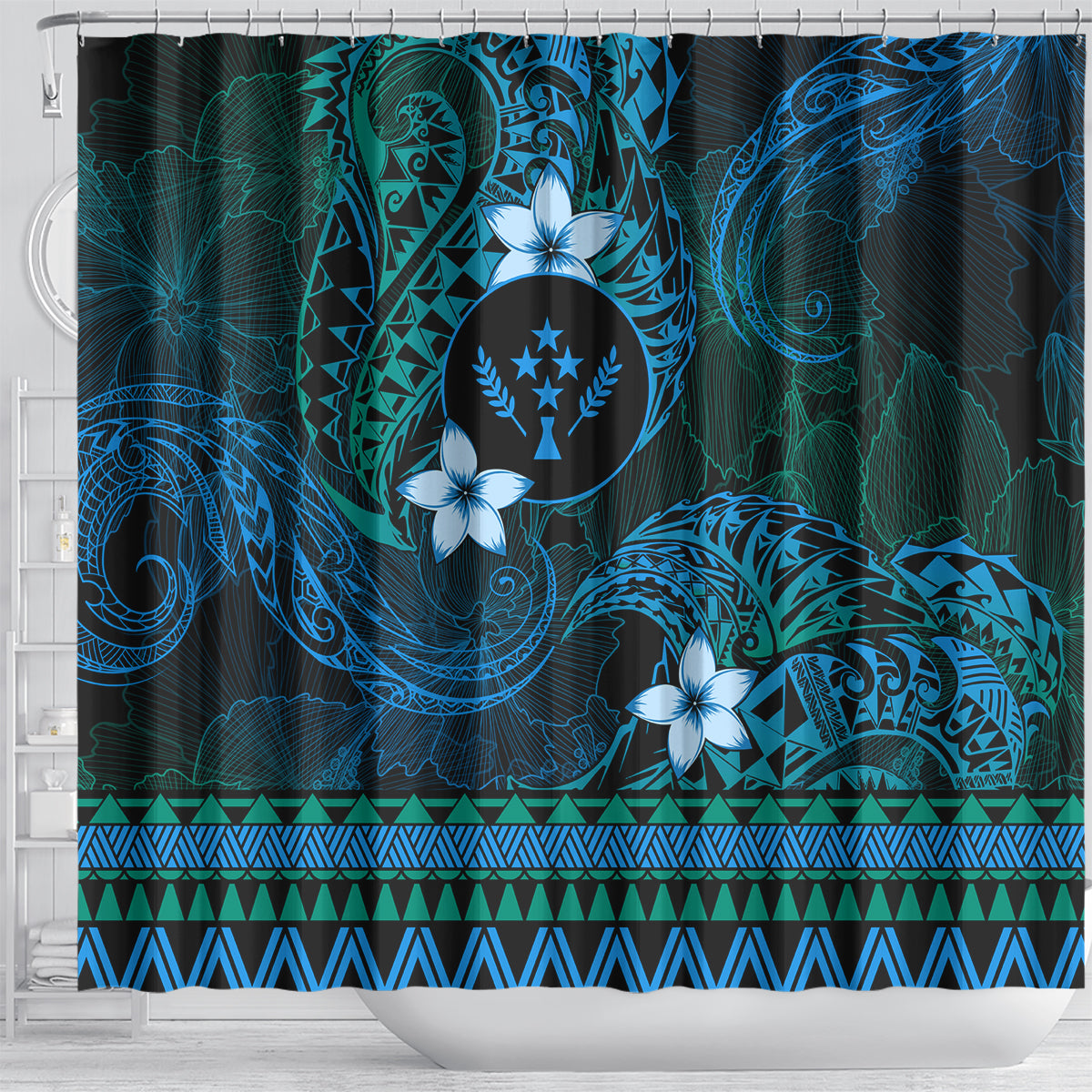 FSM Kosrae State Shower Curtain Tribal Pattern Ocean Version LT01 - Polynesian Pride