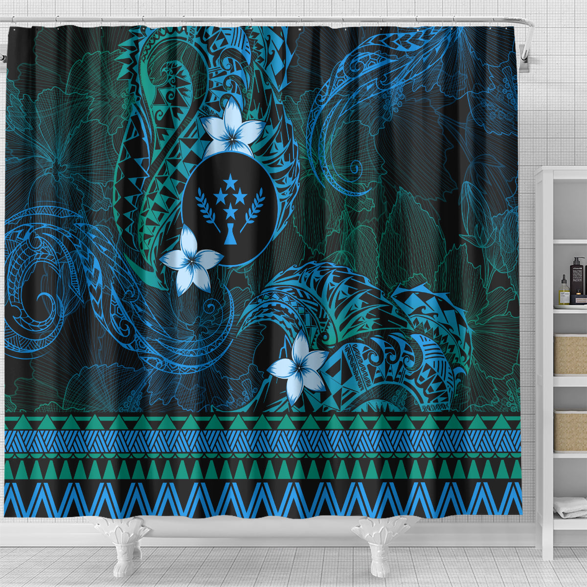 FSM Kosrae State Shower Curtain Tribal Pattern Ocean Version LT01 - Polynesian Pride