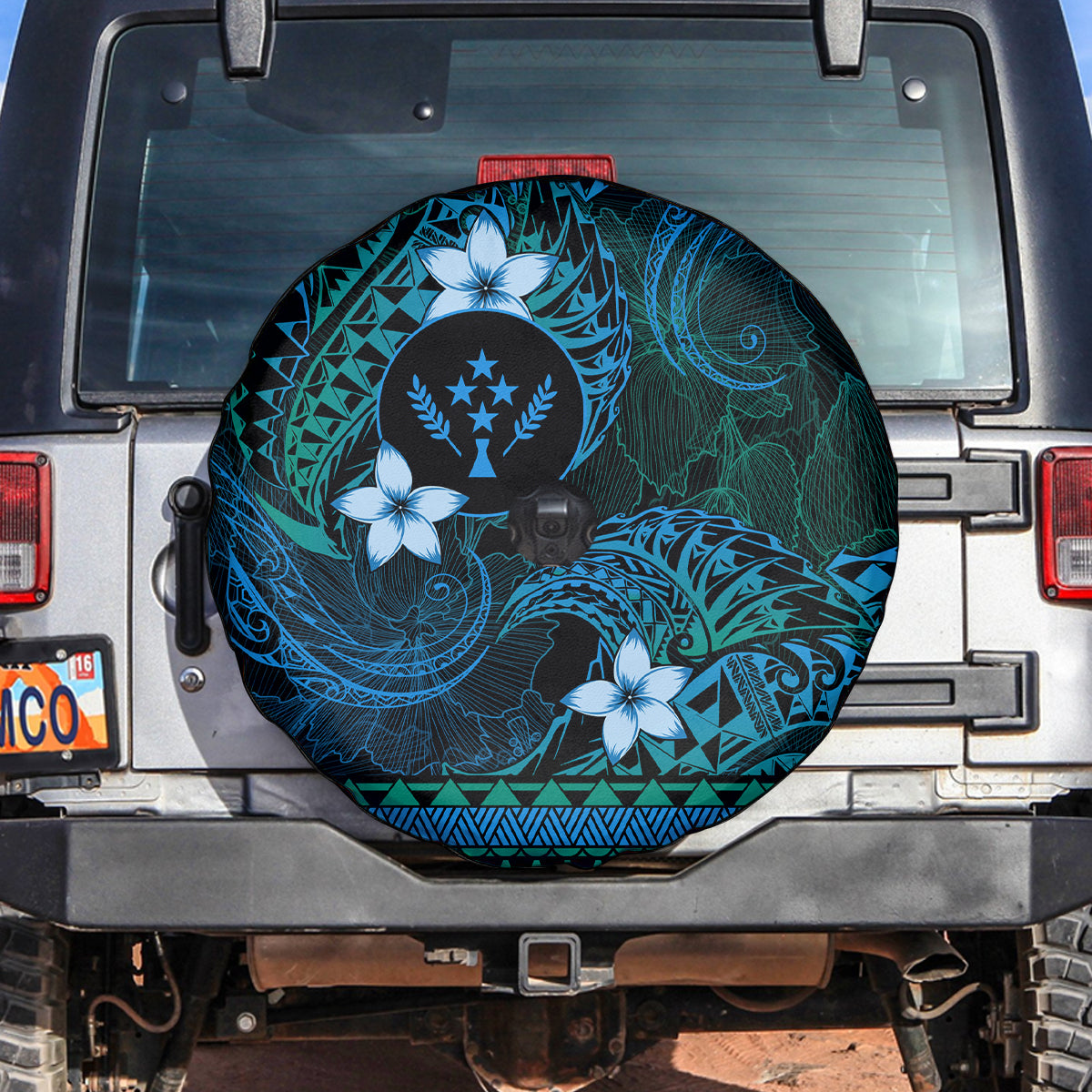 FSM Kosrae State Spare Tire Cover Tribal Pattern Ocean Version LT01 Blue - Polynesian Pride