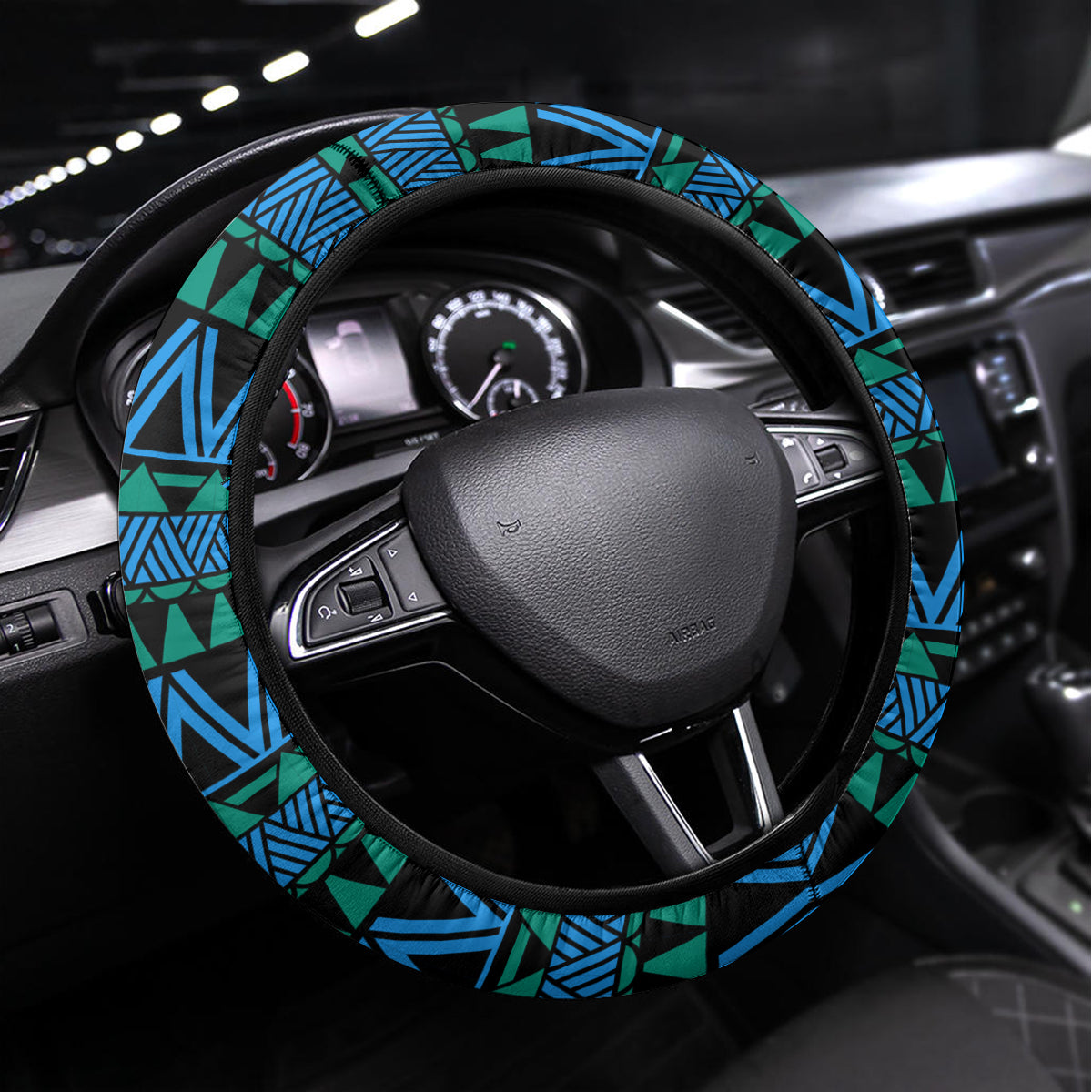 FSM Kosrae State Steering Wheel Cover Tribal Pattern Ocean Version LT01 Universal Fit Blue - Polynesian Pride