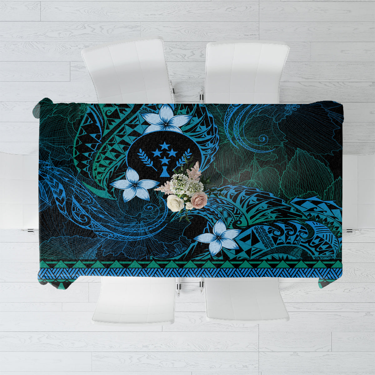 FSM Kosrae State Tablecloth Tribal Pattern Ocean Version LT01 Blue - Polynesian Pride