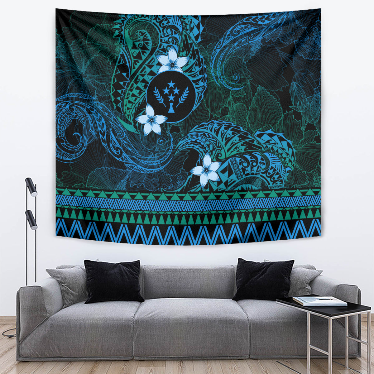 FSM Kosrae State Tapestry Tribal Pattern Ocean Version LT01 Blue - Polynesian Pride