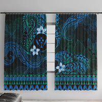 FSM Kosrae State Window Curtain Tribal Pattern Ocean Version LT01 With Hooks Blue - Polynesian Pride