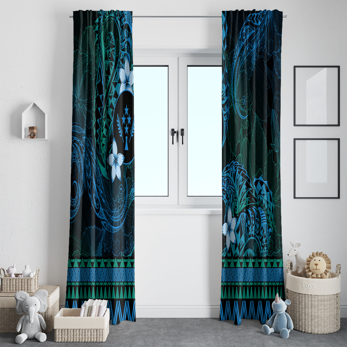 FSM Kosrae State Window Curtain Tribal Pattern Ocean Version LT01 - Polynesian Pride