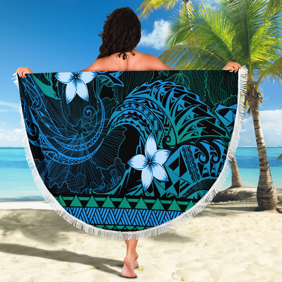 FSM Pohnpei State Beach Blanket Tribal Pattern Ocean Version LT01 - Polynesian Pride