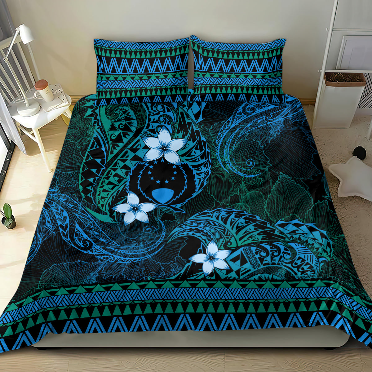 FSM Pohnpei State Bedding Set Tribal Pattern Ocean Version LT01 - Polynesian Pride