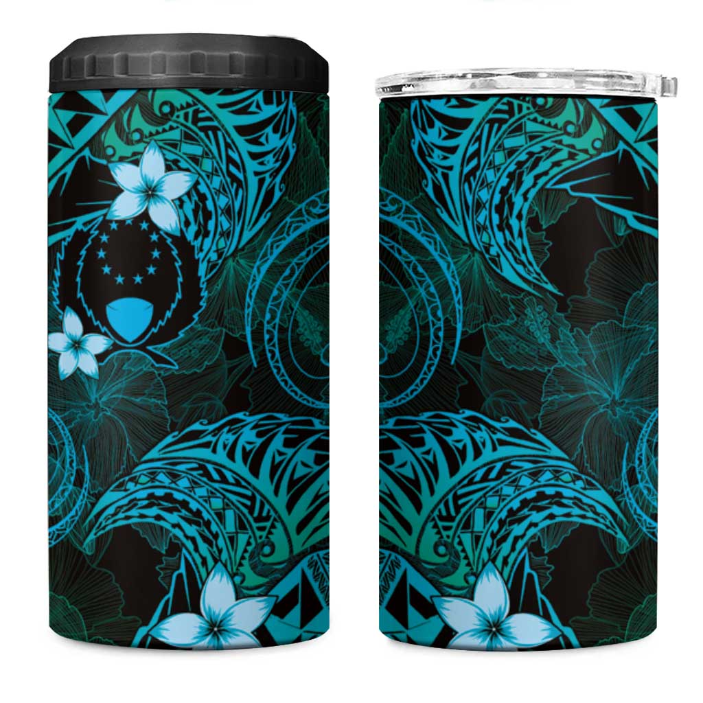 FSM Pohnpei State 4 in 1 Can Cooler Tumbler Tribal Pattern Ocean Version LT01 One Size: 16 oz Blue - Polynesian Pride