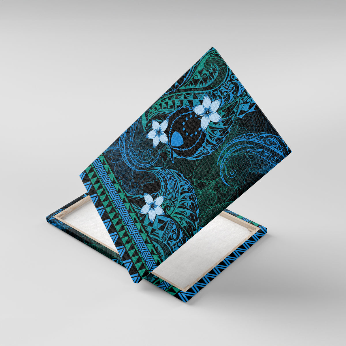 FSM Pohnpei State Canvas Wall Art Tribal Pattern Ocean Version LT01 With Frame Blue - Polynesian Pride