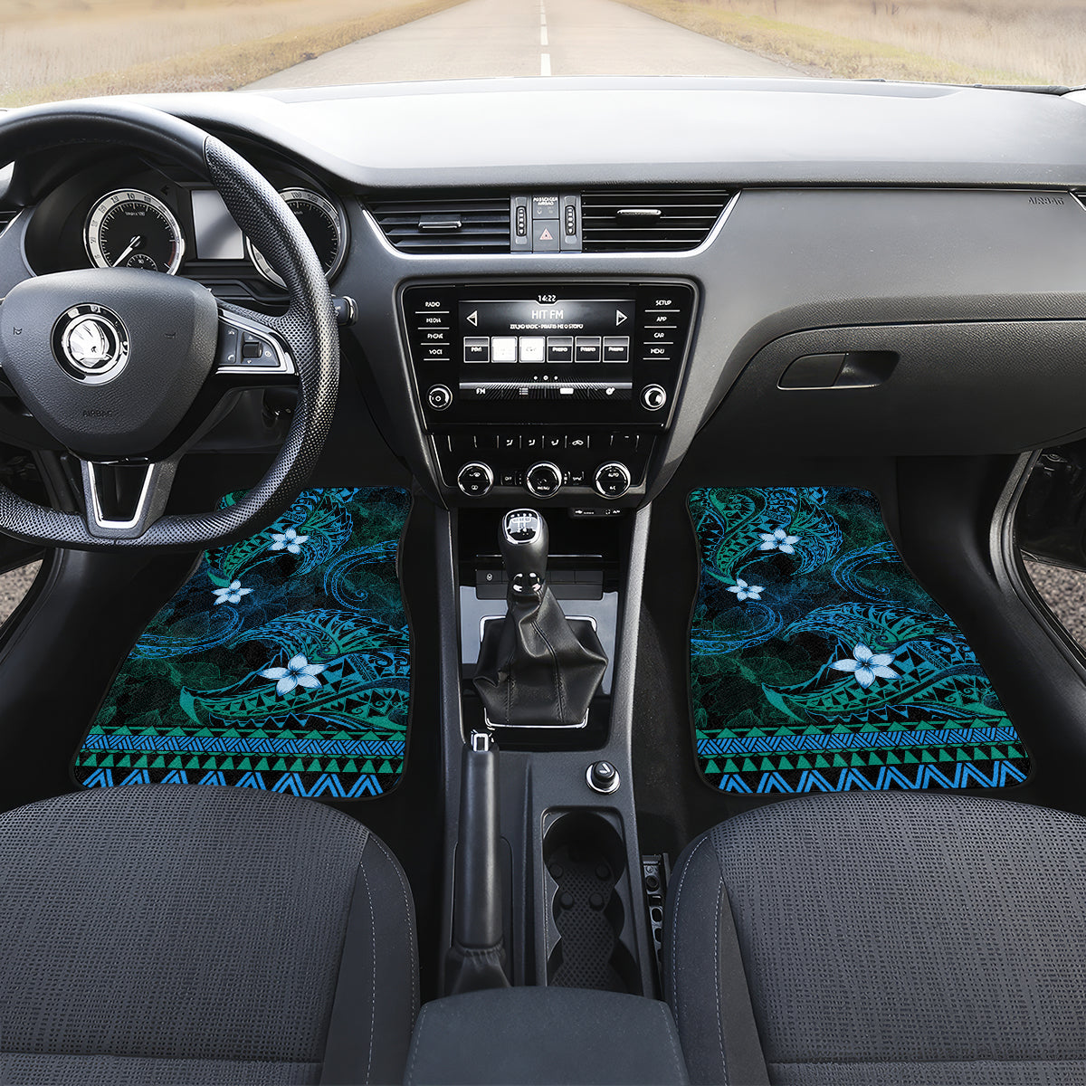 FSM Pohnpei State Car Mats Tribal Pattern Ocean Version LT01 Set 2pcs - Front Blue - Polynesian Pride