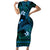 FSM Pohnpei State Family Matching Short Sleeve Bodycon Dress and Hawaiian Shirt Tribal Pattern Ocean Version LT01 Mom's Dress Blue - Polynesian Pride