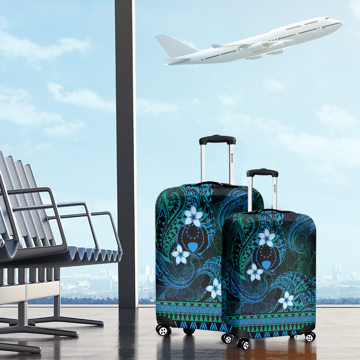 FSM Pohnpei State Luggage Cover Tribal Pattern Ocean Version LT01 - Polynesian Pride