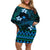 FSM Pohnpei State Off Shoulder Short Dress Tribal Pattern Ocean Version LT01 Women Blue - Polynesian Pride