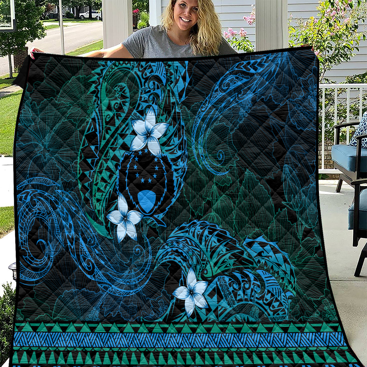FSM Pohnpei State Quilt Tribal Pattern Ocean Version LT01 Blue - Polynesian Pride