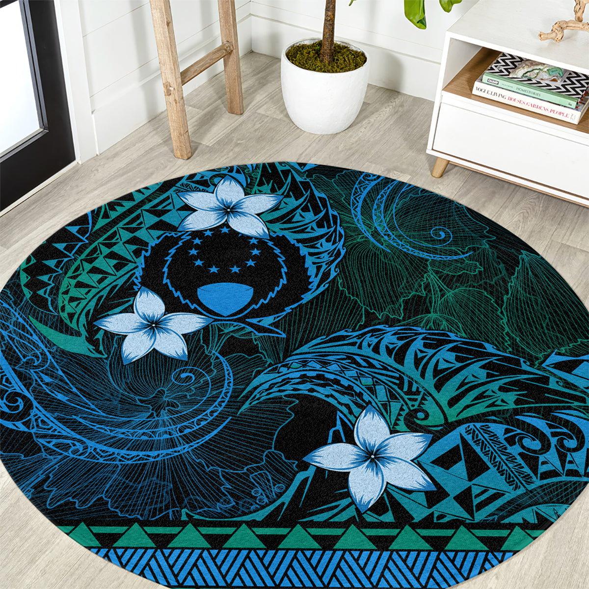FSM Pohnpei State Round Carpet Tribal Pattern Ocean Version LT01 Blue - Polynesian Pride