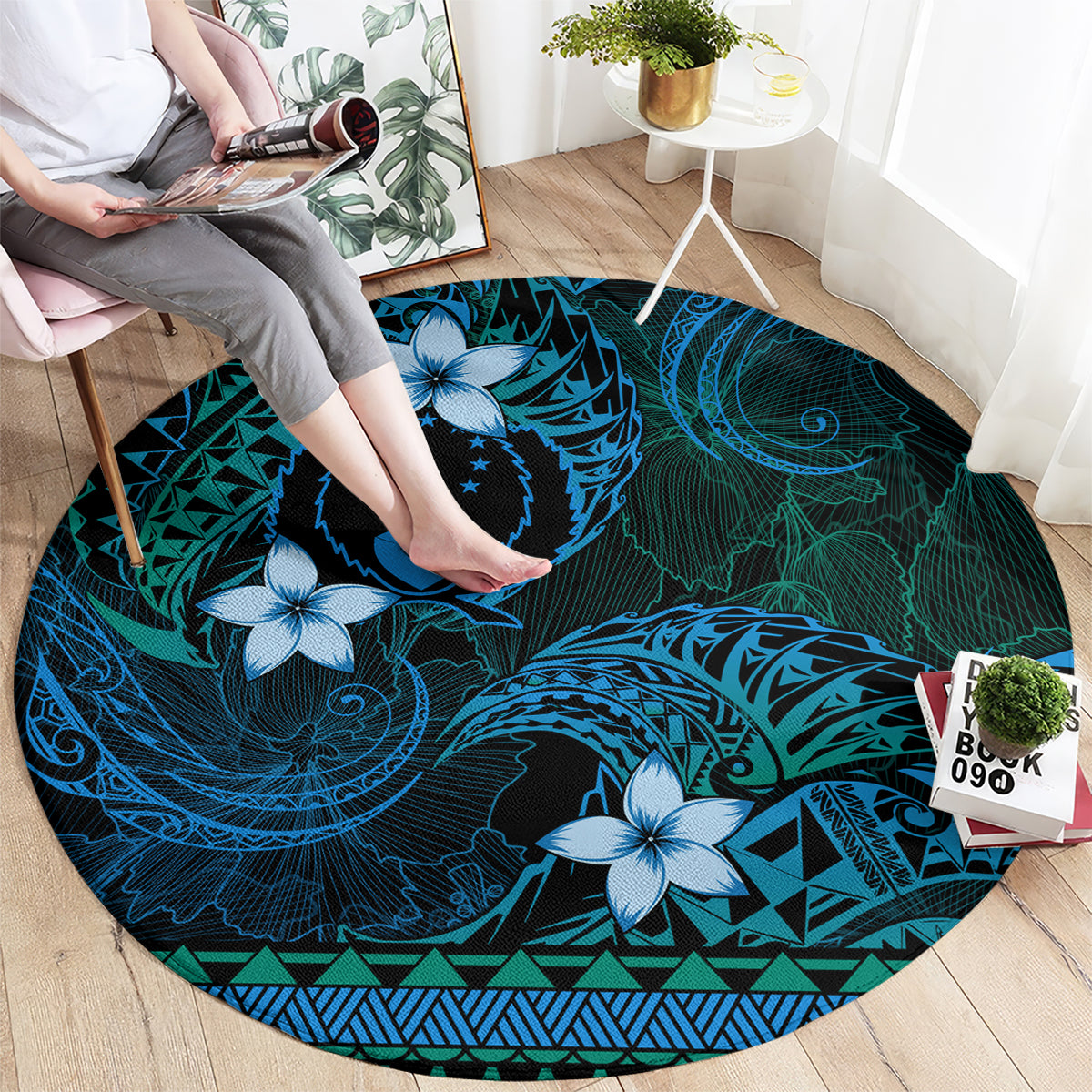 FSM Pohnpei State Round Carpet Tribal Pattern Ocean Version LT01 - Polynesian Pride