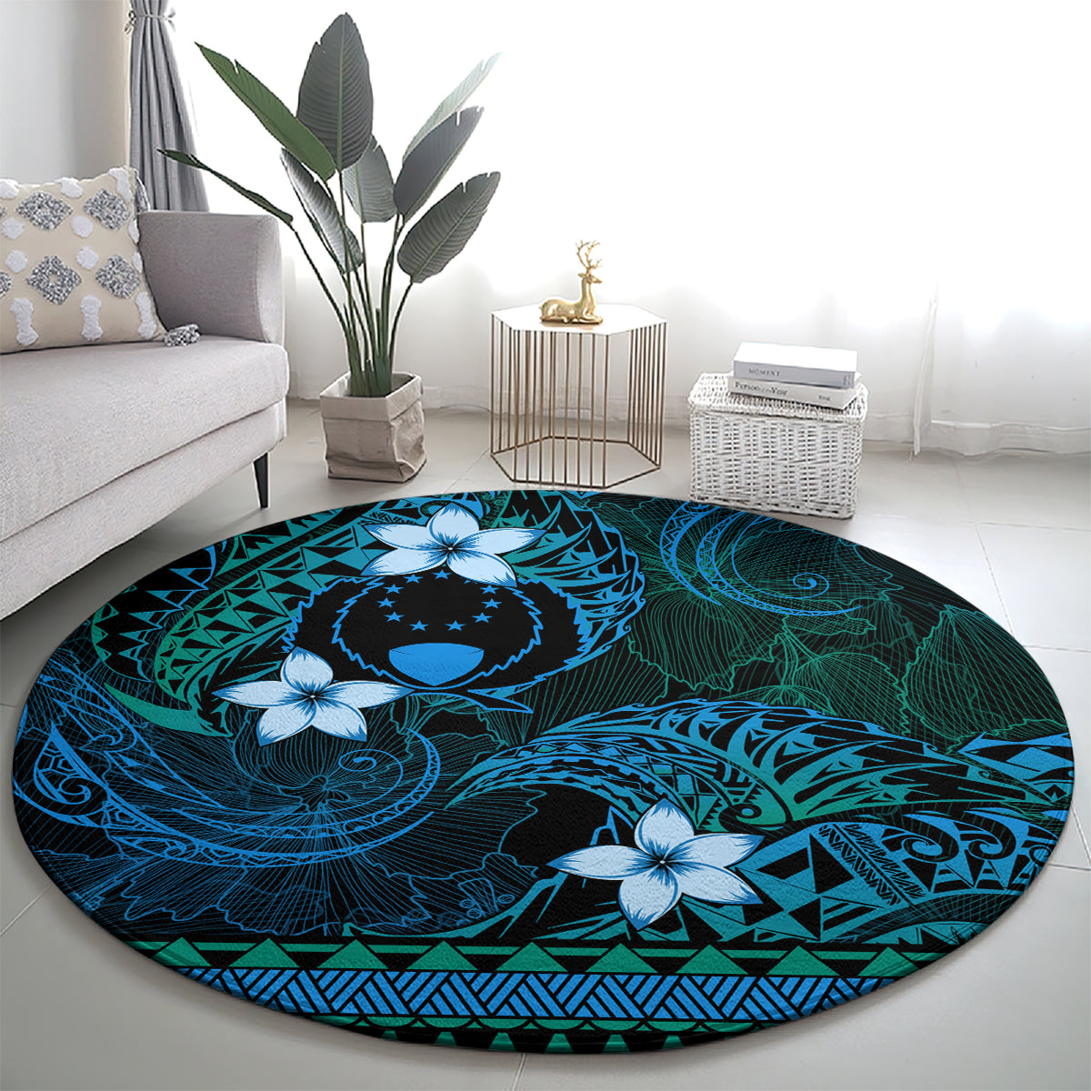 FSM Pohnpei State Round Carpet Tribal Pattern Ocean Version LT01 - Polynesian Pride