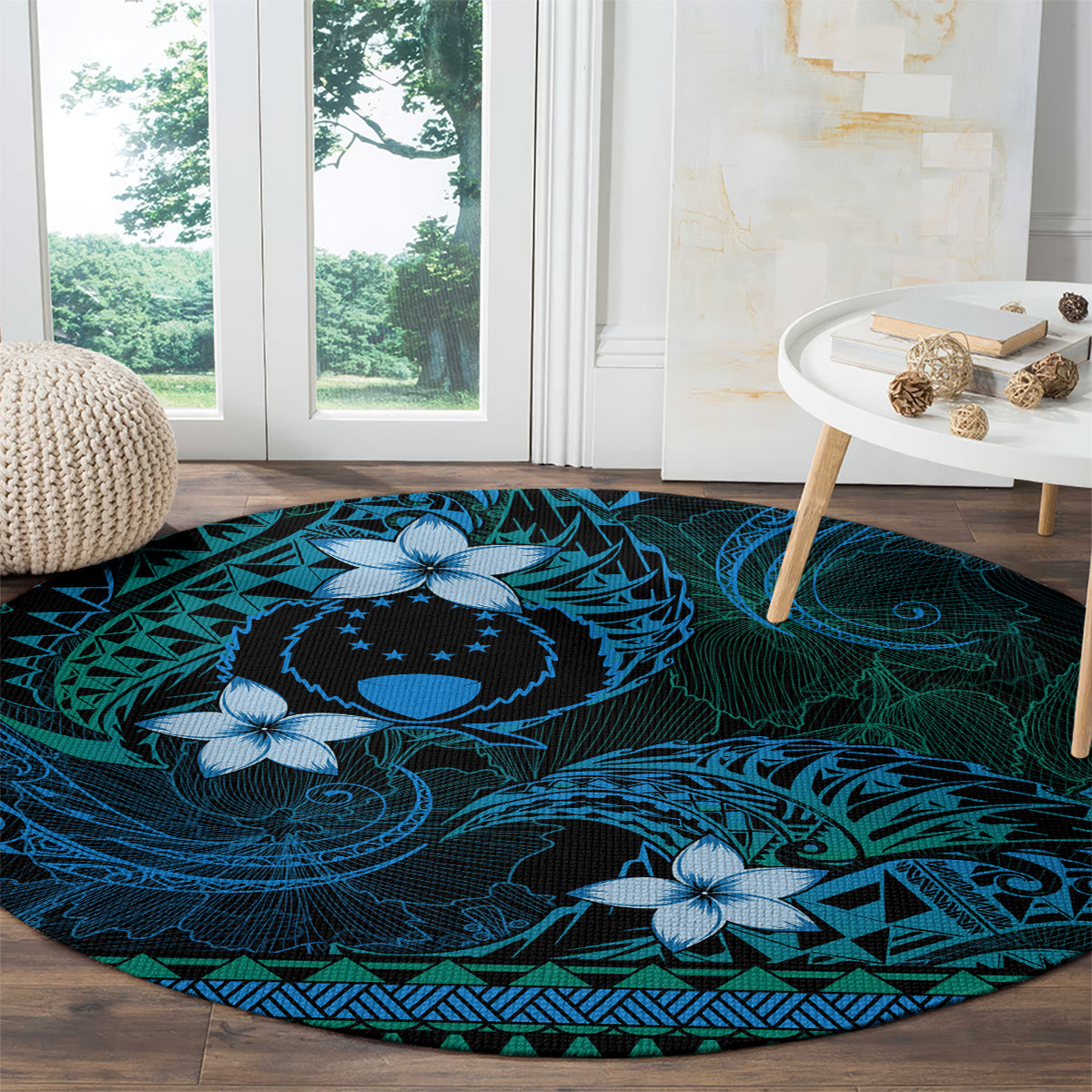 FSM Pohnpei State Round Carpet Tribal Pattern Ocean Version LT01 - Polynesian Pride